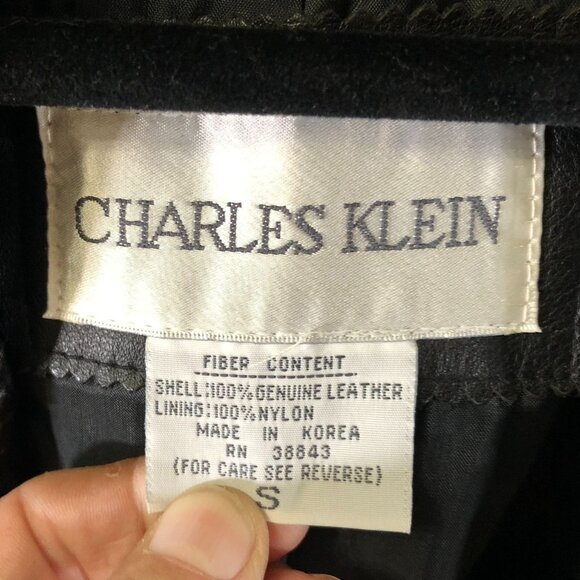 Vintage Charles Klein Womens Leather Trench Cota Small Black Button Front Biker - Picture 3 of 16